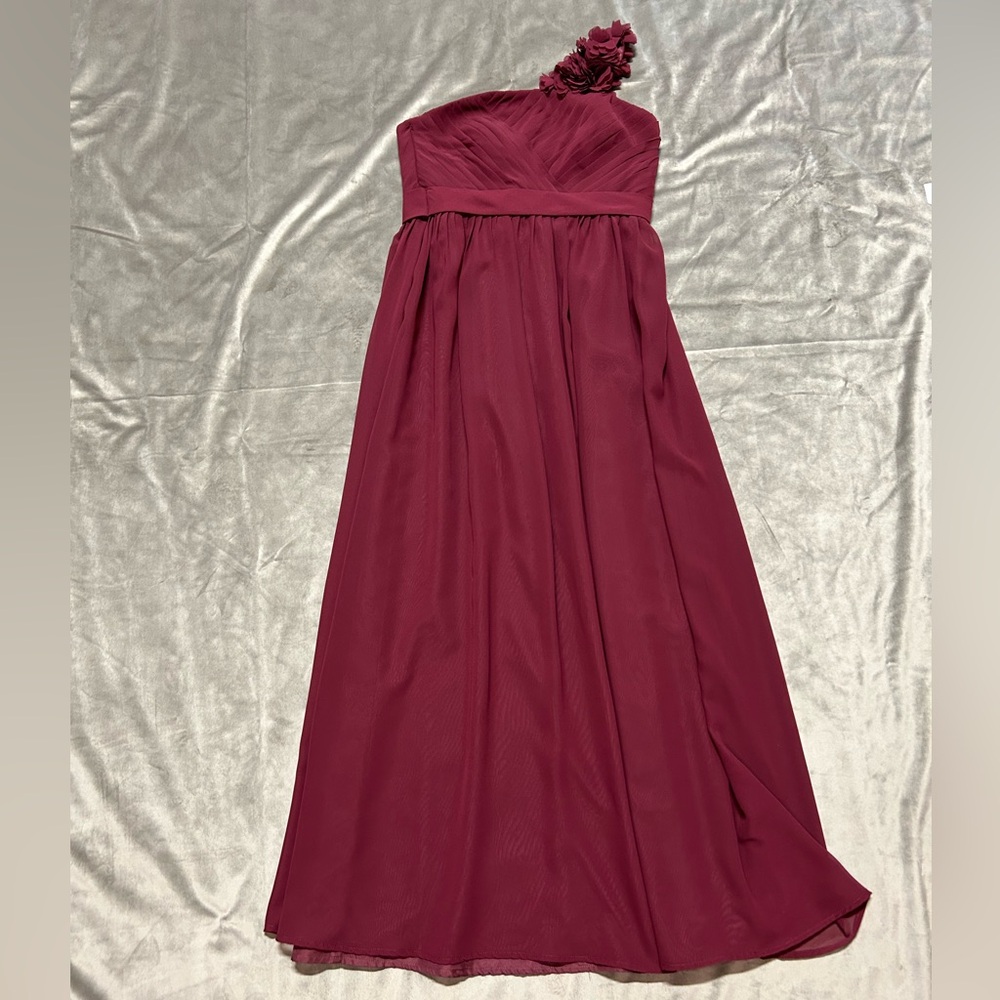 Azazie Flower Junior Dress | Cabernet A-Line Size 14